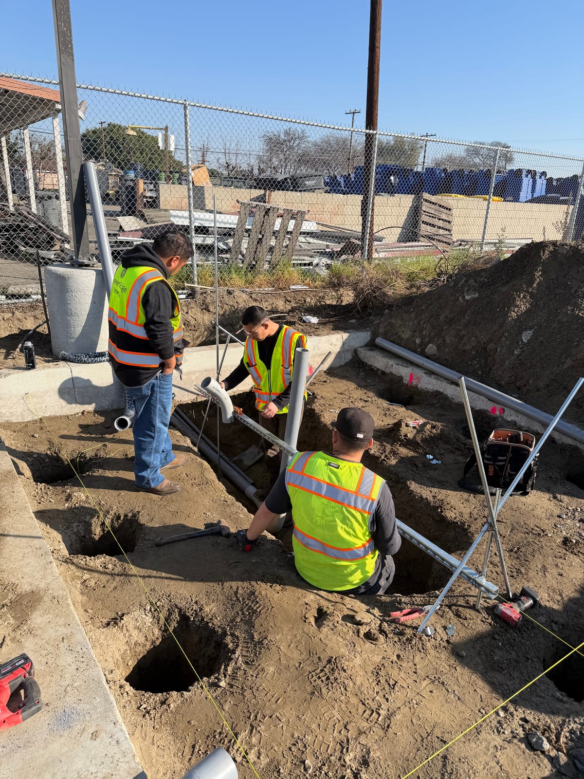 Underground conduit run on construction site